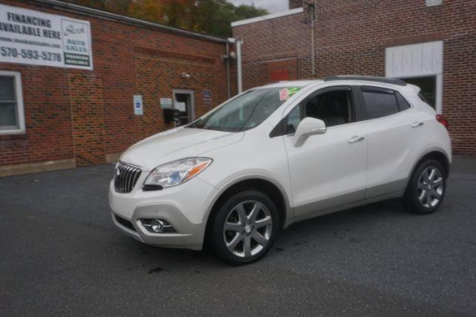 2014 White Pearl Tricoat Buick Encore Premium AWD (KL4CJHSB1EB) with an 1.4L L4 DOHC 16V TURBO engine, 6-Speed Automatic transmission, located at 312 Centre Ave, Schuylkill Haven, PA, 17972, (570) 593-5278, 40.638130, -76.177383 - navigation system, power sunroof, bose premium stereo - Photo#1