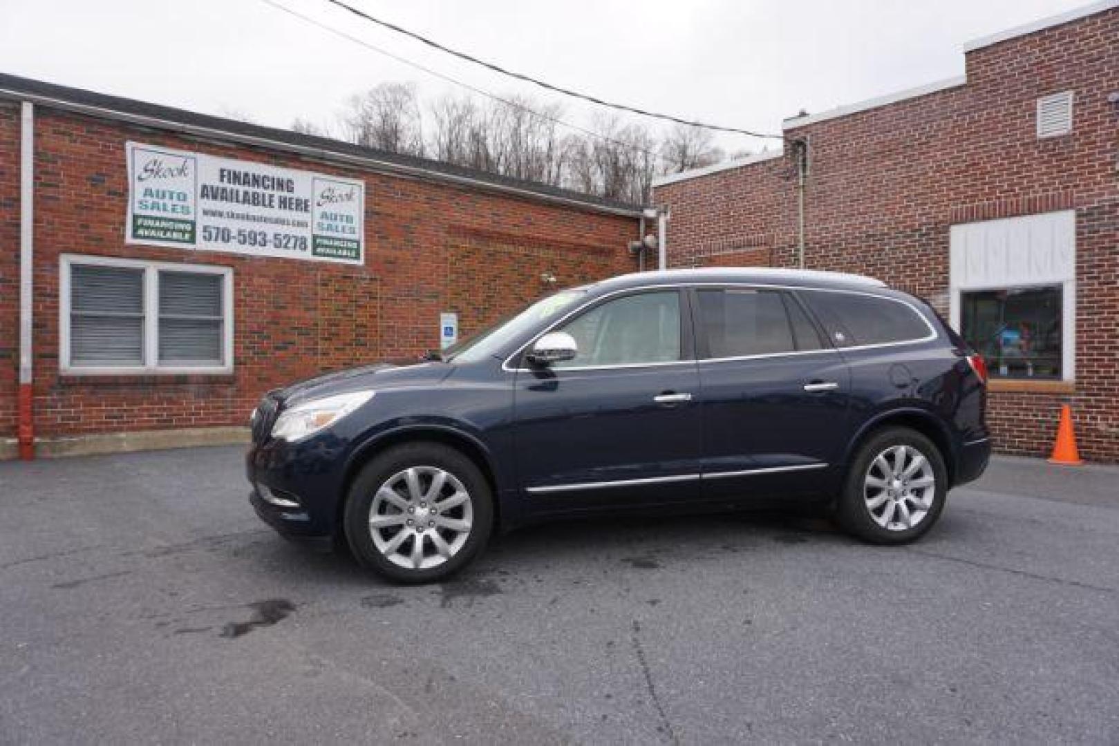 2016 Dark Sapphire Blue Metallic /Light Titanium Seats w/Dark Titanium Interior Acce Buick Enclave Premium AWD (5GAKVCKD0GJ) with an 3.6L V6 DOHC 24V engine, 6-Speed Automatic Overdrive transmission, located at 312 Centre Ave, Schuylkill Haven, PA, 17972, (570) 593-5278, 40.638130, -76.177383 - collision avoidance, lane departure warning, navigation, luggage rack, power sunroof, towing pkg, Bose premium sound - Photo#0