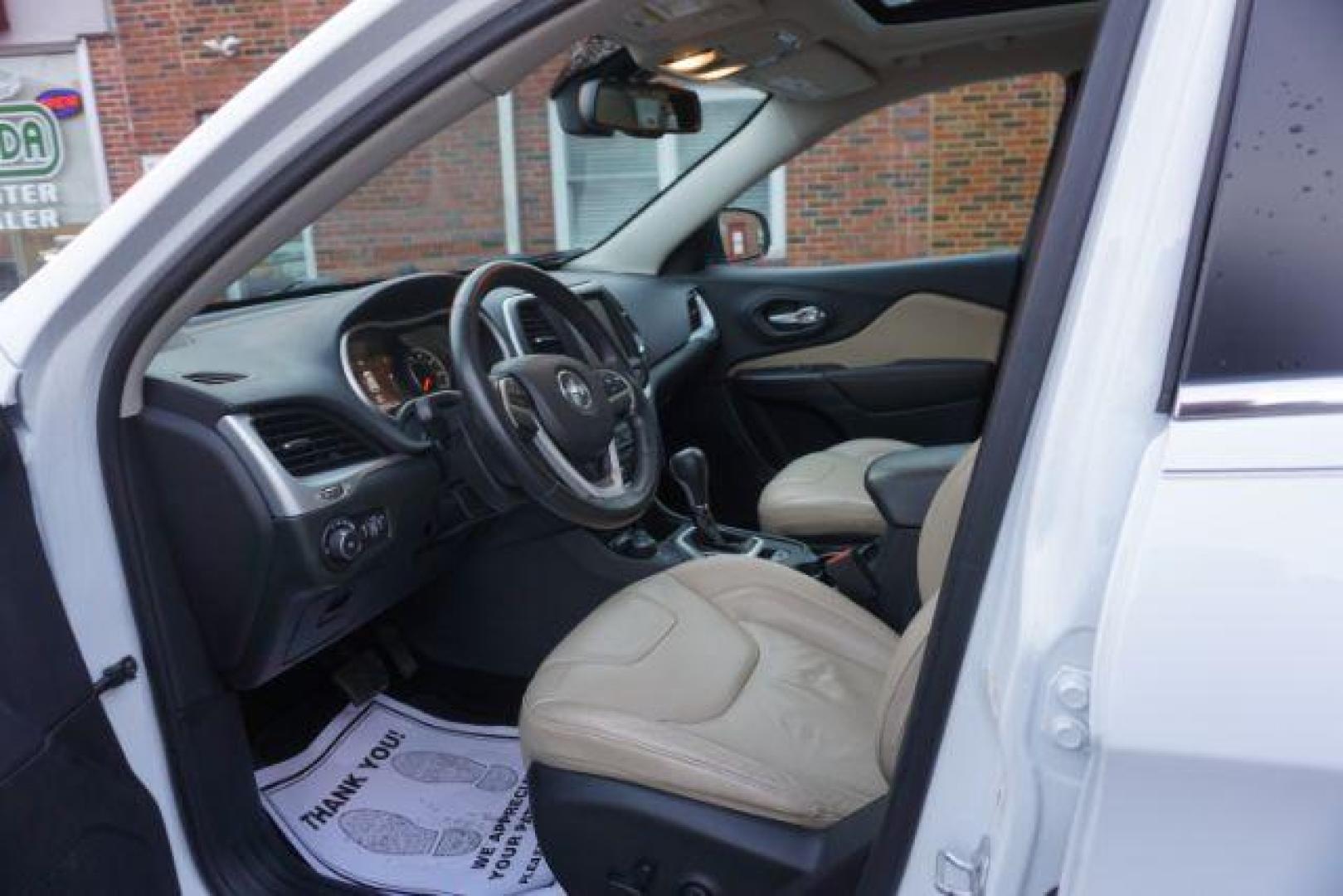 2015 Bright White Clearcoat /Light Frost Beige/Black Jeep Cherokee Limited 4WD (1C4PJMDS9FW) with an 3.2L V6 DOHC 24V engine, 9-Speed Automatic transmission, located at 312 Centre Ave, Schuylkill Haven, PA, 17972, (570) 593-5278, 40.638130, -76.177383 - automatic climate control, back up camera, blind spot monitor, lane departure warning, navigation system, passive keyless entry, rear parking sensors, univ garage door opener, aluminum/alloy wheels, heated exterior mirrors, leather seats, power driver's seat, power sunroof, remote engine starter, st - Photo#16