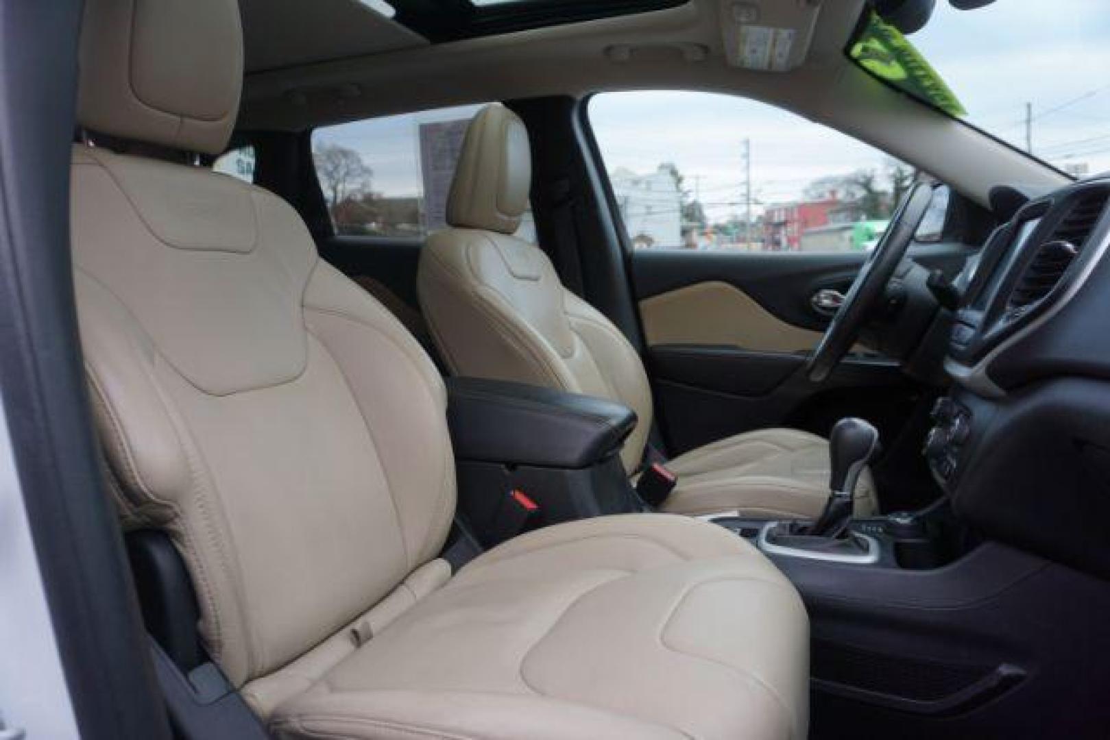 2015 Bright White Clearcoat /Light Frost Beige/Black Jeep Cherokee Limited 4WD (1C4PJMDS9FW) with an 3.2L V6 DOHC 24V engine, 9-Speed Automatic transmission, located at 312 Centre Ave, Schuylkill Haven, PA, 17972, (570) 593-5278, 40.638130, -76.177383 - automatic climate control, back up camera, blind spot monitor, lane departure warning, navigation system, passive keyless entry, rear parking sensors, univ garage door opener, aluminum/alloy wheels, heated exterior mirrors, leather seats, power driver's seat, power sunroof, remote engine starter, st - Photo#49