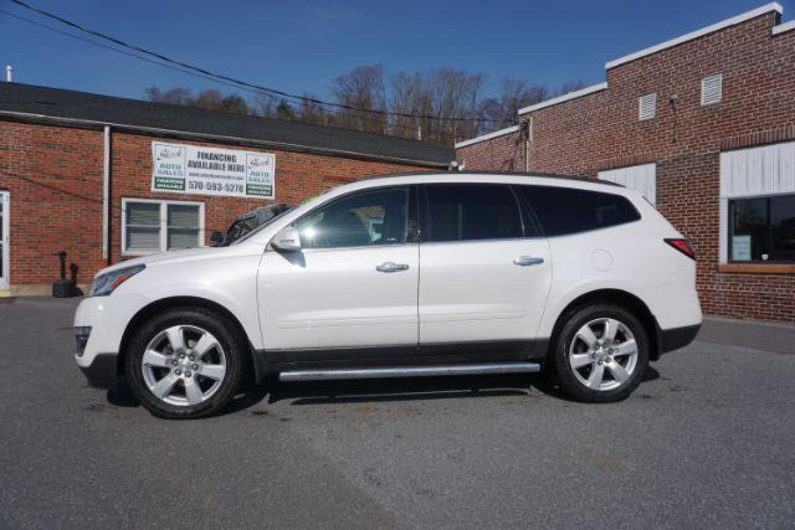 2017 Summit White Chevrolet Traverse 1LT AWD (1GNKVGKD9HJ) with an 3.6L V6 DOHC 24V engine, 6-Speed Automatic transmission, located at 312 Centre Ave, Schuylkill Haven, PA, 17972, (570) 593-5278, 40.638130, -76.177383 - Automatic climate control, fixed running boards, heated front seats, luggage rack, power driver's seat, towing package, universal garage door opener - Photo#0