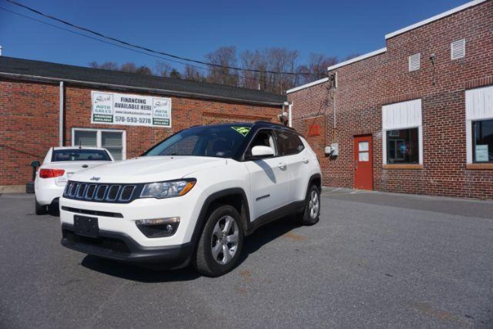 2018 White Clear Coat Jeep Compass Latitude 4WD (3C4NJDBB4JT) with an 2.4L L4 DOHC 16V engine, located at 312 Centre Ave, Schuylkill Haven, PA, 17972, (570) 593-5278, 40.638130, -76.177383 - collision avoidance, HID headlamps, luggage rack - Photo#1