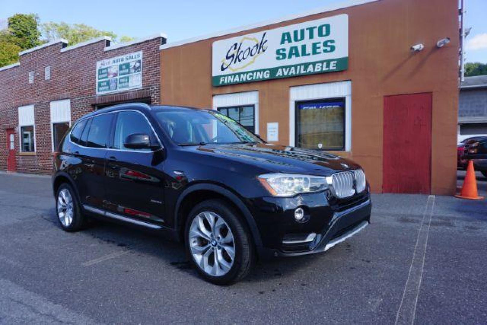 2016 Black Sapphire Metallic /Beige SensaTec, leatherette BMW X3 xDrive28i (5UXWX9C53G0) with an 2.0L L4 DOHC 16V engine, 8-Speed Automatic transmission, located at 312 Centre Ave, Schuylkill Haven, PA, 17972, (570) 593-5278, 40.638130, -76.177383 - adaptive cruise control, blind spot monitor, collision avoidance system, driver assist plus pkg, HID headlamps, lane departure warning, M Sport Pkg - Photo#0