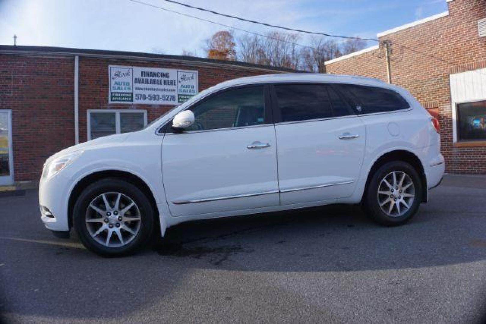 2017 Summit White /Ebony Seats w/Ebony Interior Accents, leather Buick Enclave Leather AWD (5GAKVBKD5HJ) with an 3.6L V6 DOHC 24V engine, 6-Speed Automatic Overdrive transmission, located at 312 Centre Ave, Schuylkill Haven, PA, 17972, (570) 593-5278, 40.638130, -76.177383 - collision avoidance system, lane departure warning, luggage rack, navigation system, power sunroof, towing pkg - Photo#0