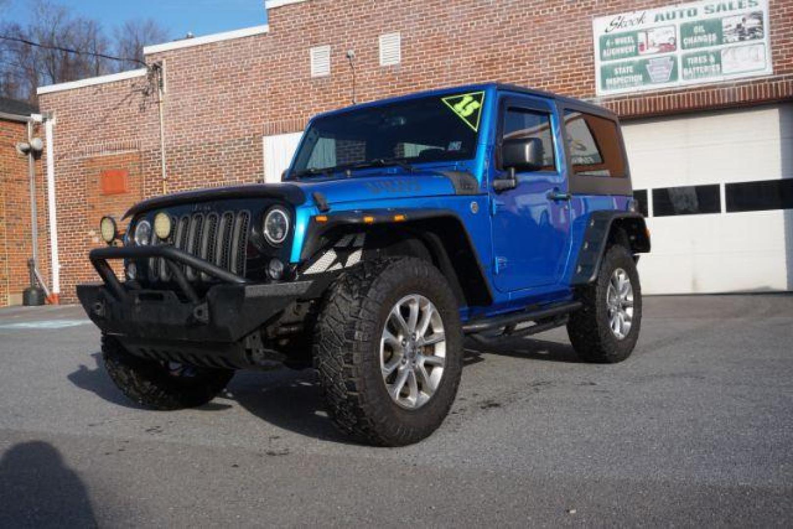 2015 Hydro Blue Pearl Coat /Black Jeep Wrangler Sport 4WD (1C4AJWAG2FL) with an 3.6L V6 DOHC 24V FFV engine, 5-Speed Automatic transmission, located at 312 Centre Ave, Schuylkill Haven, PA, 17972, (570) 593-5278, 40.638130, -76.177383 - bluetooth connection, hard top, locking/limited slip differential, navigation system, towing pkg - Photo#2