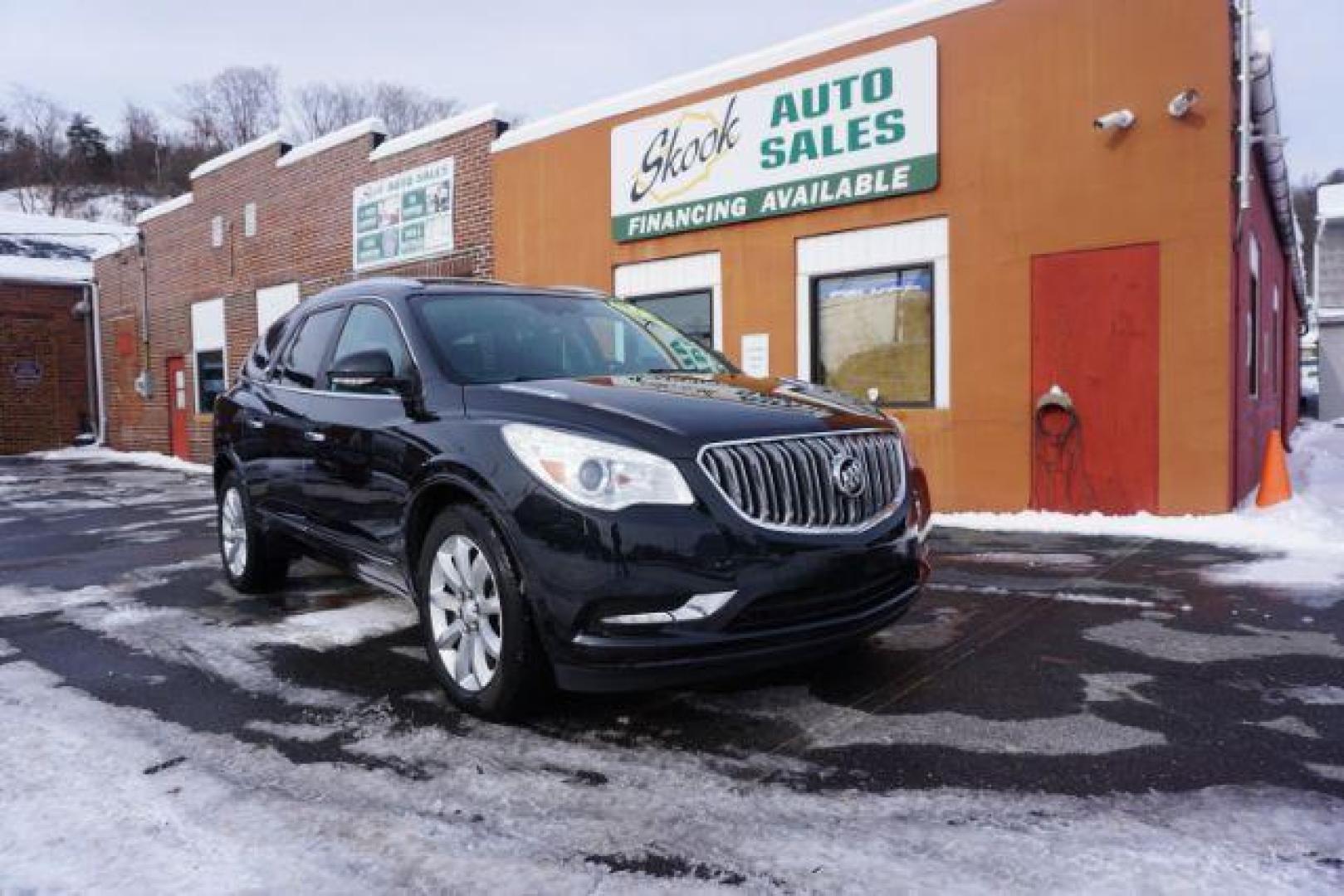 2015 Carbon Black Metallic /Ebony Buick Enclave Premium AWD (5GAKVCKD7FJ) with an 3.6L V6 DOHC 24V engine, 6-Speed Automatic Overdrive transmission, located at 312 Centre Ave, Schuylkill Haven, PA, 17972, (570) 593-5278, 40.638130, -76.177383 - power sunroof, rear entertainment system, towing pkg - Photo#1