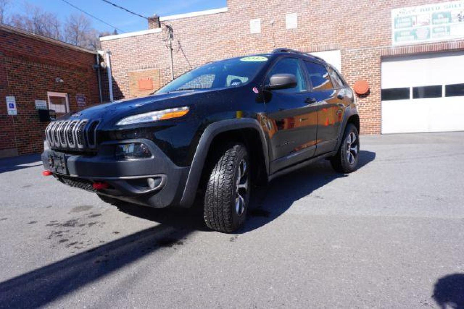 2017 Diamond Black Crystal Pearlcoat /Black Jeep Cherokee Trailhawk 4x4 (1C4PJMBS3HW) with an Pentastar 3.2L V-6 DOHC engine, located at 312 Centre Ave, Schuylkill Haven, PA, 17972, (570) 593-5278, 40.638130, -76.177383 - automatic climate control, heated exterior mirrors, heated front seats, navigation, passive keyless entry, power drivers seat, power liftgate, rear parking sensors, remote engine starter. - Photo#2