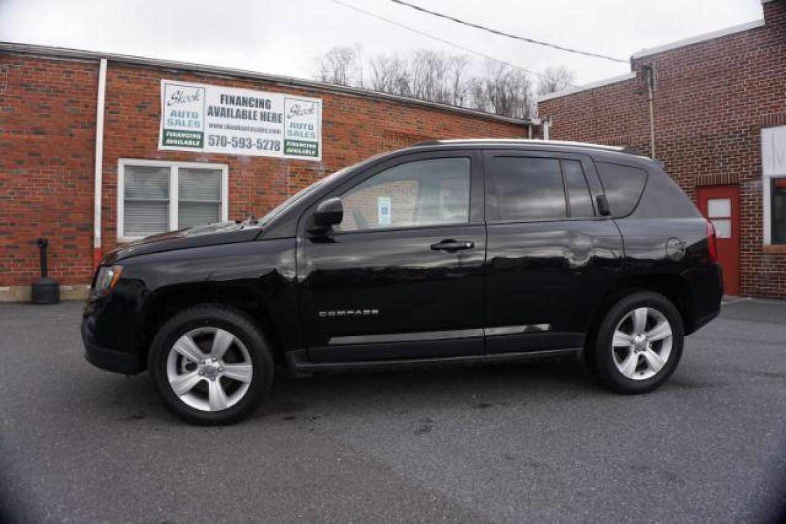 2014 Black Clearcoat /Dark Slate Gray Jeep Compass Latitude (1C4NJDEBXED) with an 2.4L I-4 DOHC engine, located at 312 Centre Ave, Schuylkill Haven, PA, 17972, (570) 593-5278, 40.638130, -76.177383 - bluetooth, locking/limited slip differential - Photo#0