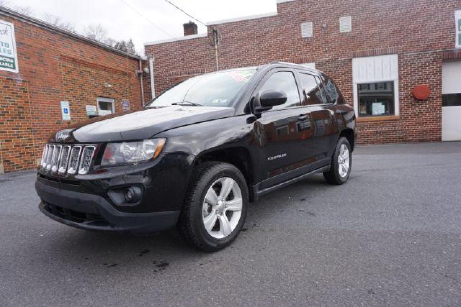 2014 Black Clearcoat /Dark Slate Gray Jeep Compass Latitude (1C4NJDEBXED) with an 2.4L I-4 DOHC engine, located at 312 Centre Ave, Schuylkill Haven, PA, 17972, (570) 593-5278, 40.638130, -76.177383 - bluetooth, locking/limited slip differential - Photo#1